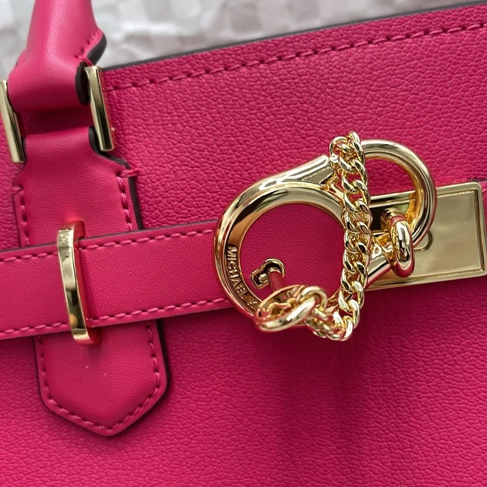 Michael Kors Hamilton Medium Leather Satchel Electric Pink NWT